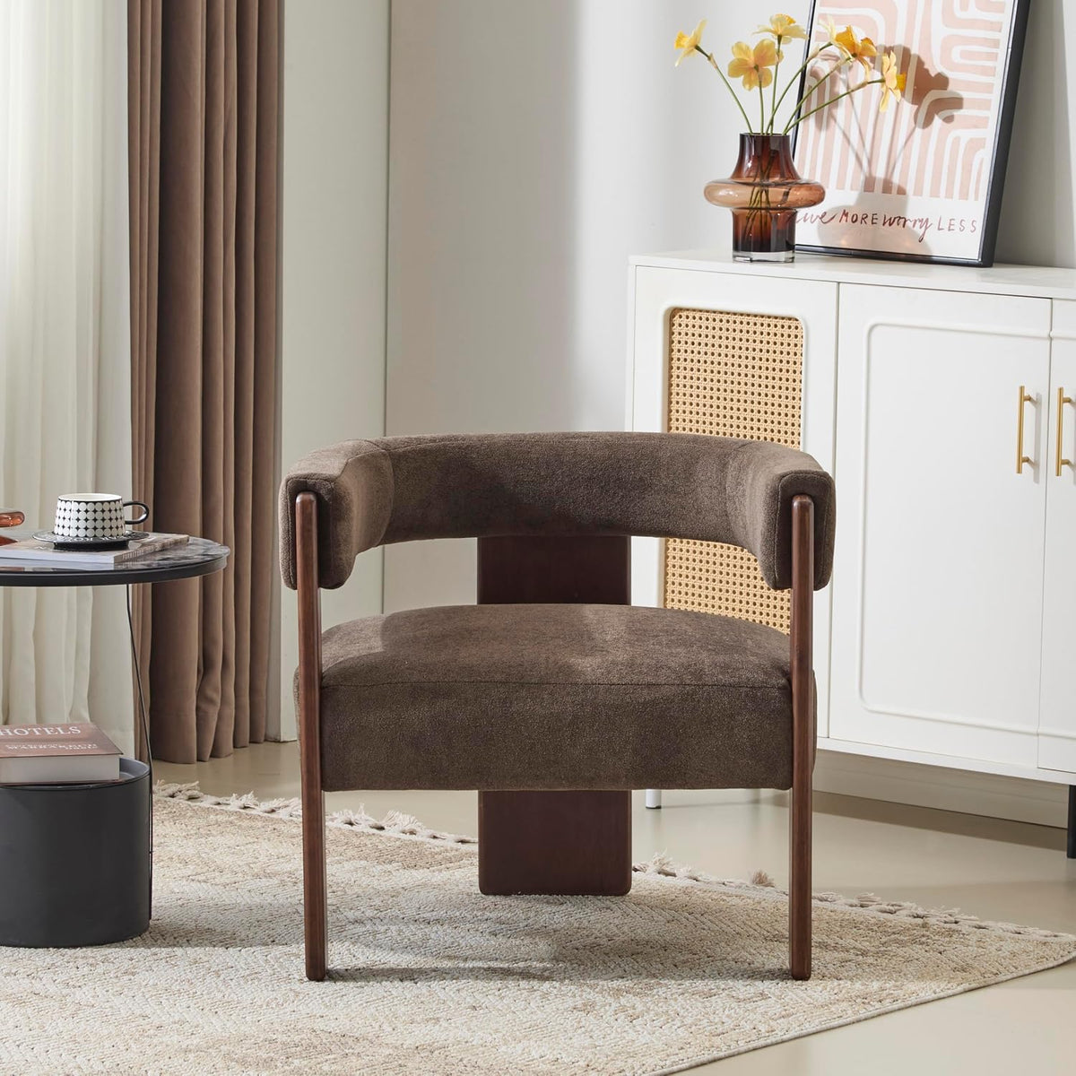 Christopher Knight Home Nettie Modern Accent Chair for Living Room, Velvet Fabric Single Lounge Sofa Chair with Wooden Frame, Comfy Reading Chair for Bedroom, Lounge Armchair with Cushion, Dark Brown