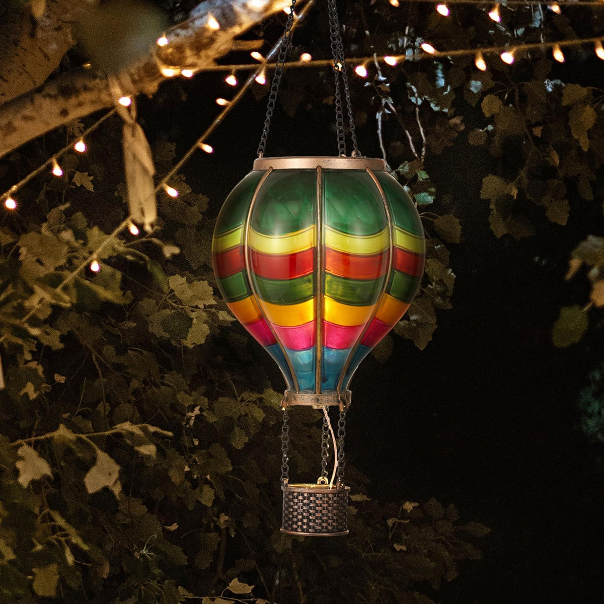 TERESA'S Collections Valentines Day Outdoor Decorations Hot Air Balloon Solar Lantern ,Hanging Flickering Flame Outdoor Lights for Garden Trees Yard, Colorful Lamp Decor for Mom Lovers
