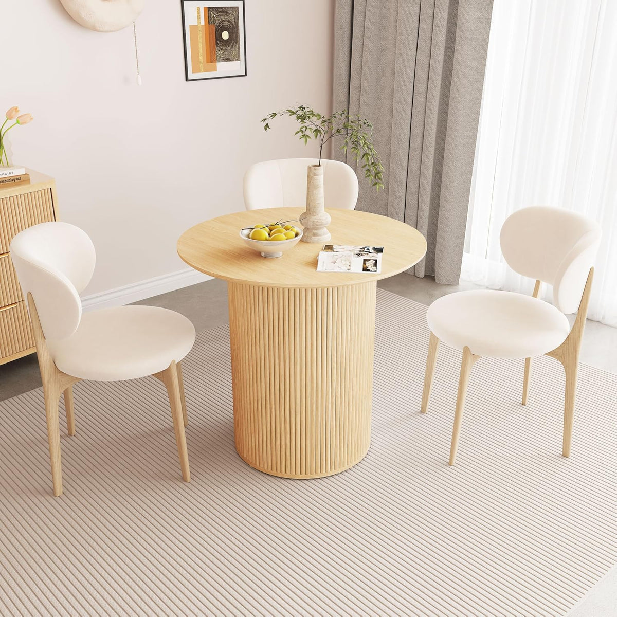 AVZEAR 31.5" Round Dining Table for 2 People, Small Kitchen Dinner Table with Fluted Wood Base, Farmhouse Circle Dining Tables for Home, Kitchen, Dining Room, Living Room (Nature)