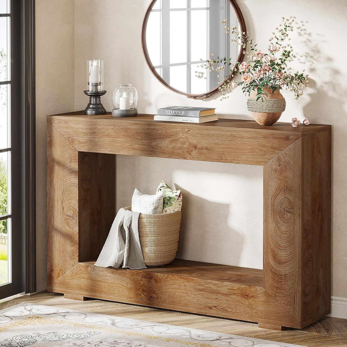 Tribesigns Farmhouse Console Table, 47 Inches Entryway Console Table with Storage, Industrial Hallway Accent Table for Living Room, Entrance