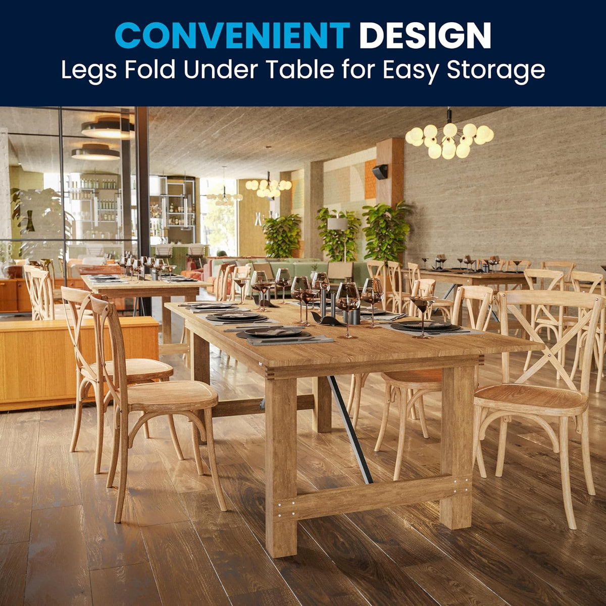 Flash Furniture Hercules Series 7' x 40" Rustic Solid Pine Folding Dining Table, Rectangular Antique Farmhouse Dining and Event Extension Table