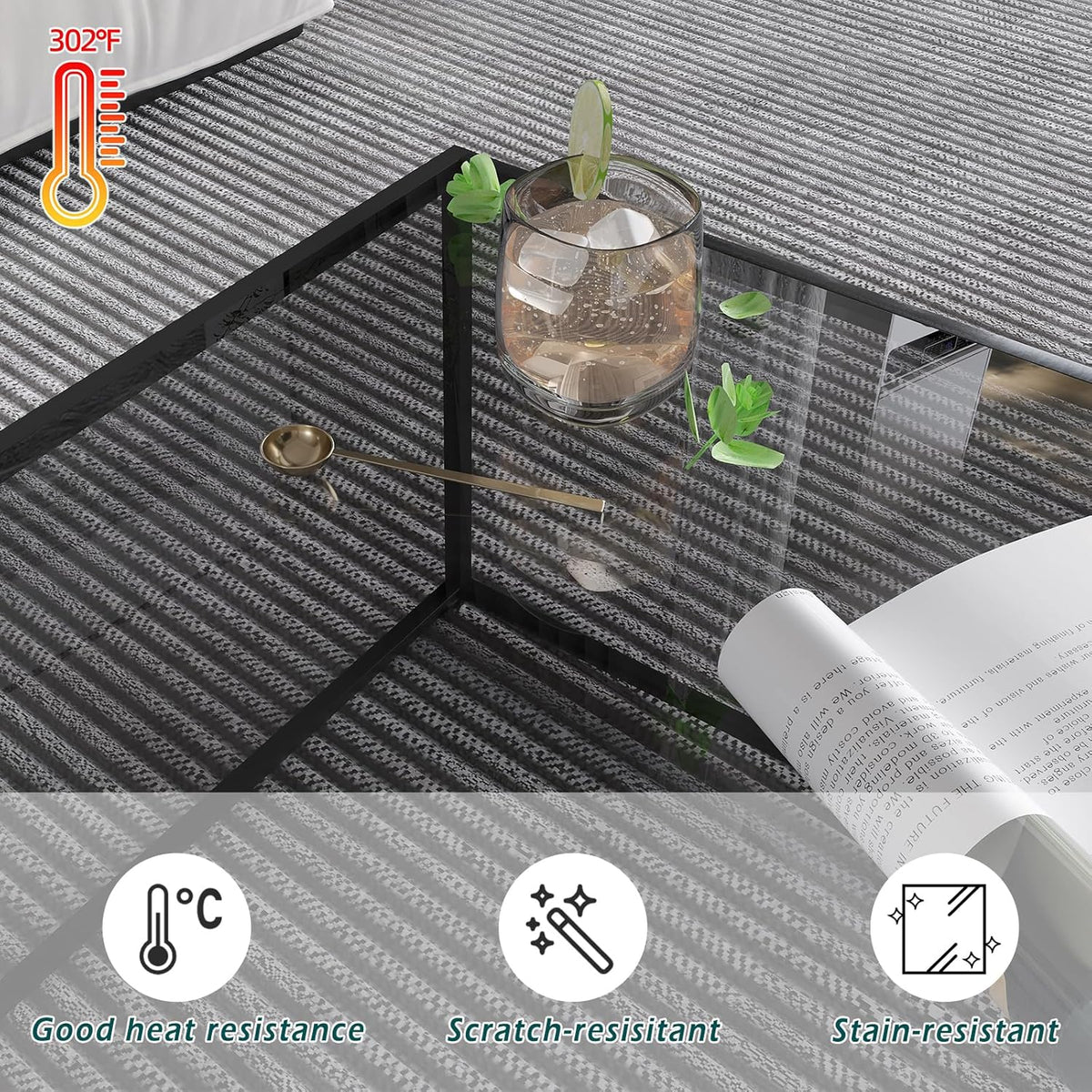 Glass Coffee Tables for Living Room Square Modern Center Table for Small Space,Tempered Glass-top with Sturdy Metal Frame Sofa Side End Table, Easy Assembly,26.4 x 26.4 x 15.7 Inches, Gray Black