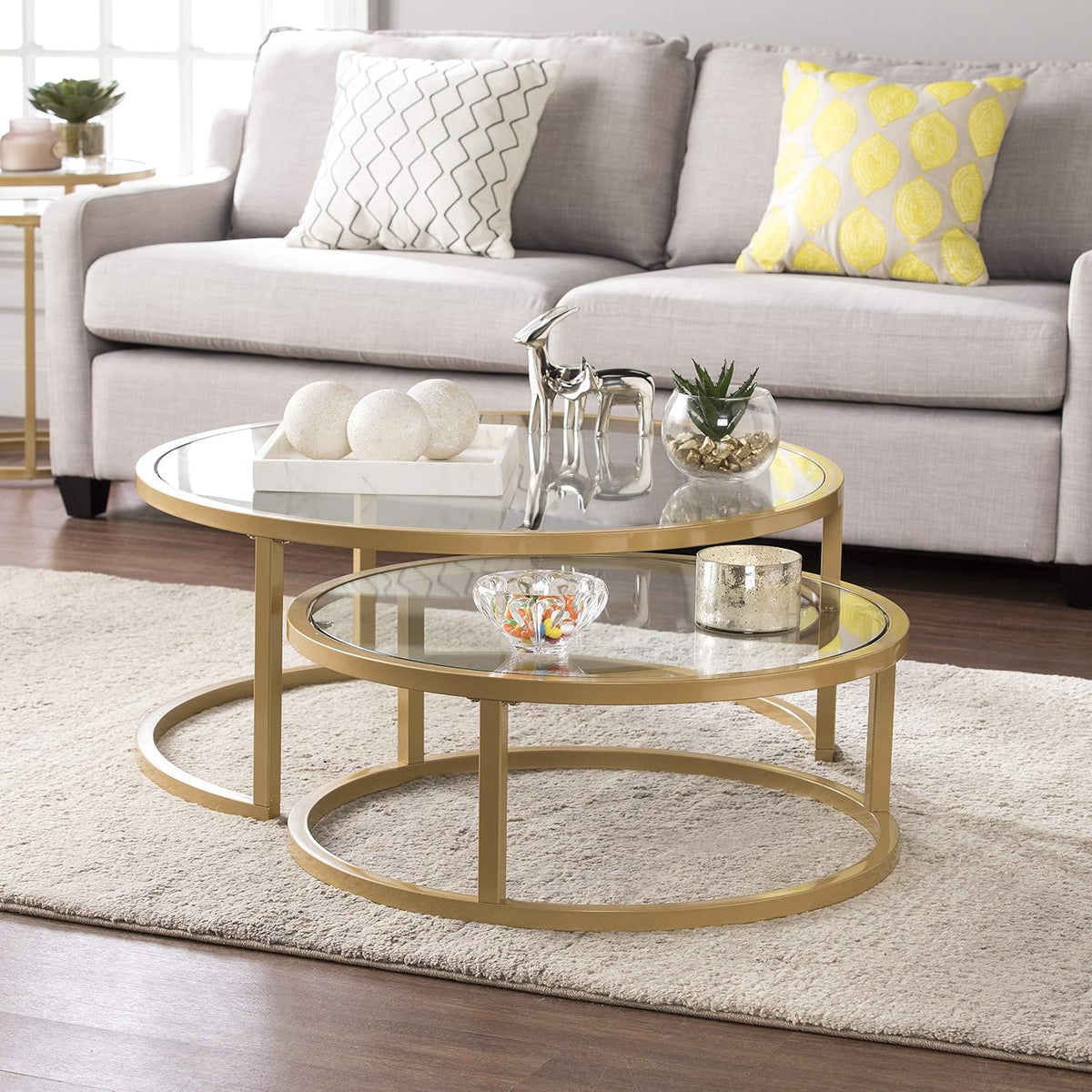 SEI Furniture Evelyn Glam Nesting Coffee Table 2-pc Set, Gold