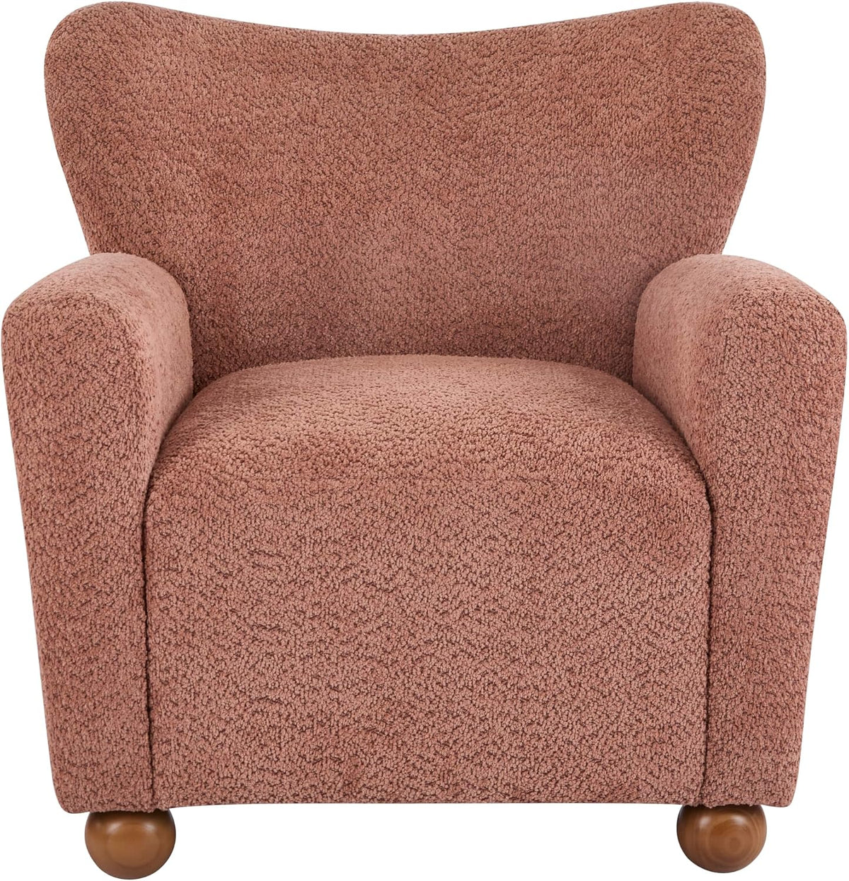 Christopher Knight Home Lindy Wingback Accent Chair, Upholstered Armchair with Rounded Wooden Legs, Curved Backrest Single Sofa, Soft Cushion Seating, Comfy Lounge Chair for Living Room, Dusty Coral