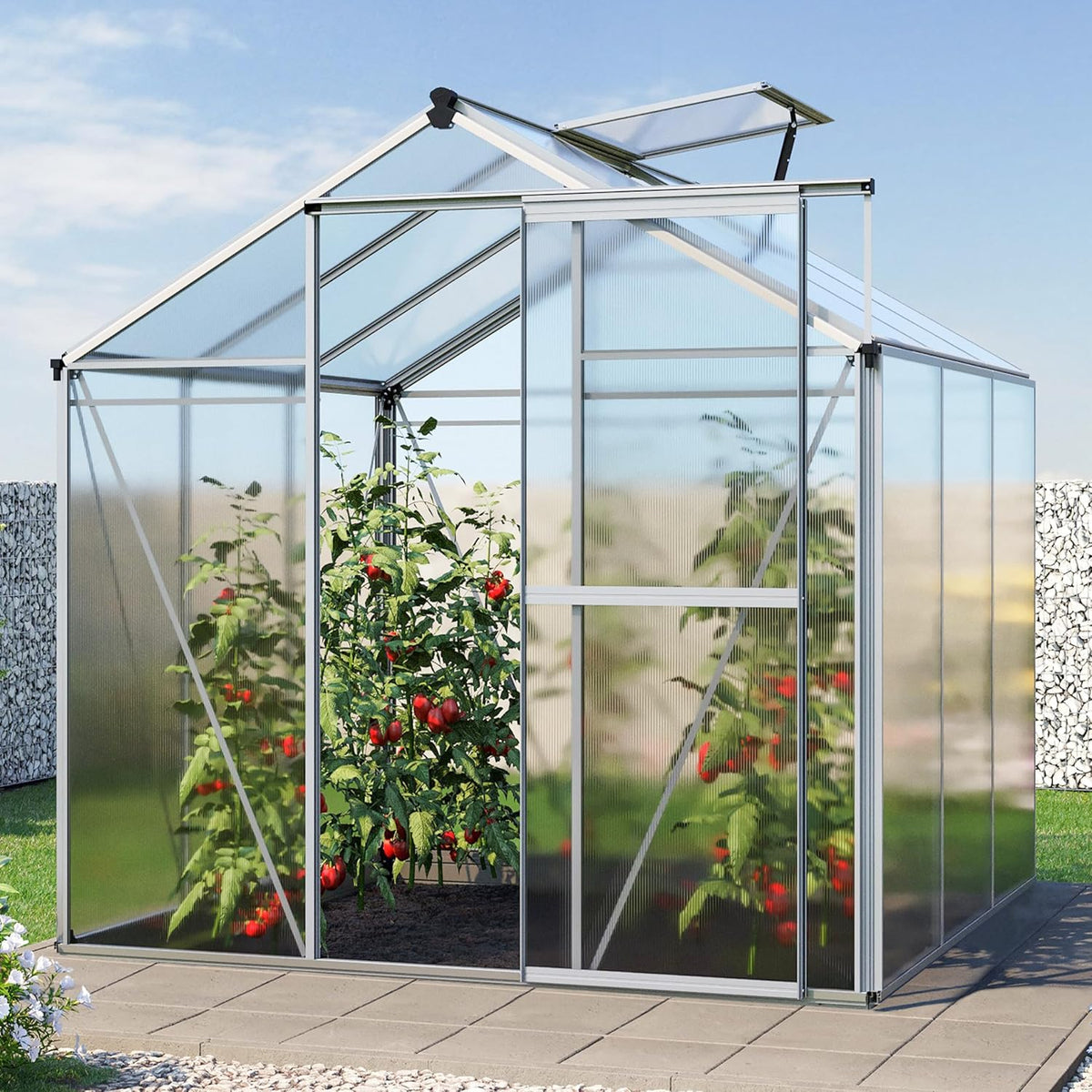 Greenhouse Jasmin 3 Aluminum Frame - 6.3 x 6.3 ft Approx. 6 mm Polycarbonate Panels