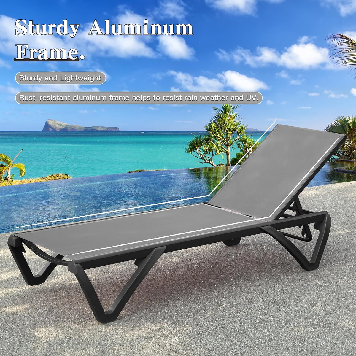 Domi Aluminum Pool Lounge Chair Outdoor Set of 2 Chaise Lounge Outdoor | Grey, Wheels, Adjustable, Textilene, All Weather, Poolside, Backyard, Patio, Deck, Outside
