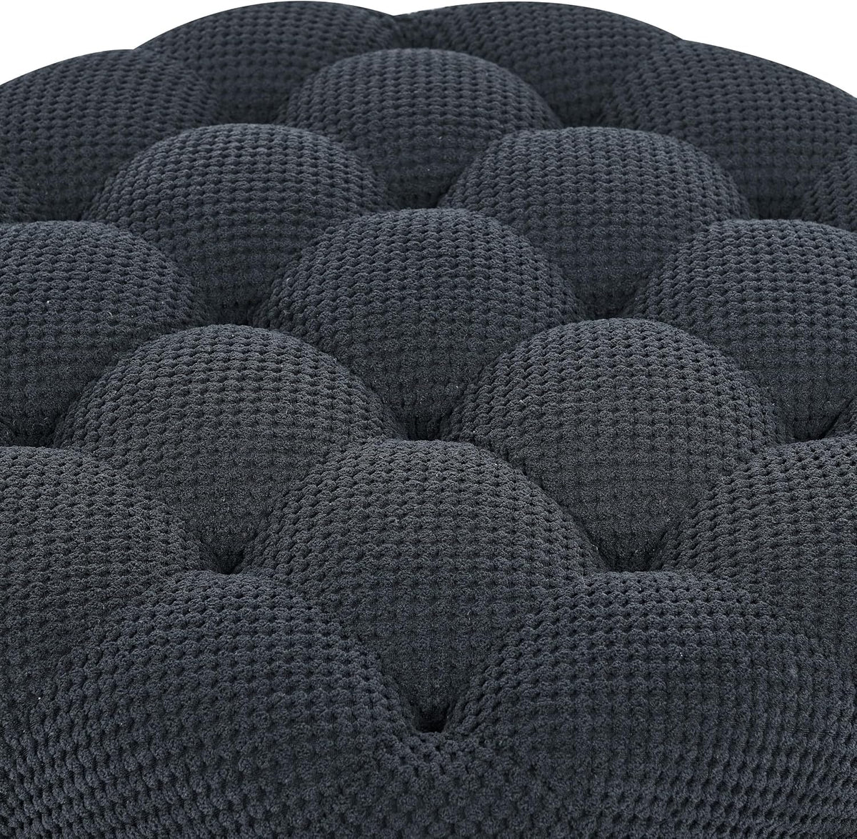 25'' Round Storage Ottoman with Reversible Tray Lid, Tufted Footrest Stool with Hidden Storage, Couch Side Table for Low Tea (Black)