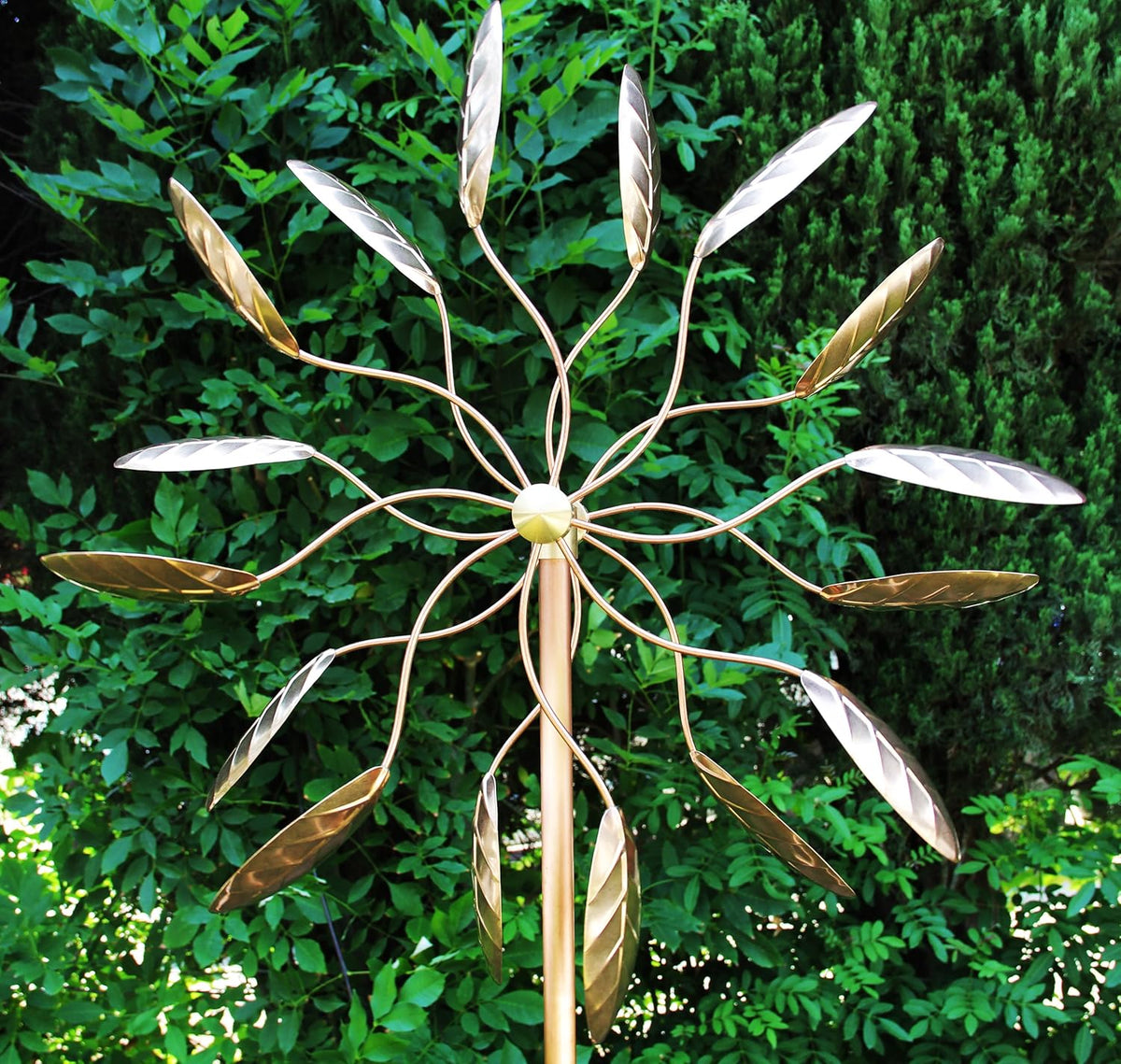 Stanwood Wind Sculpture Kinetic Copper Wind Sculpture, Dual Spinner Spinning Ficus Leaves